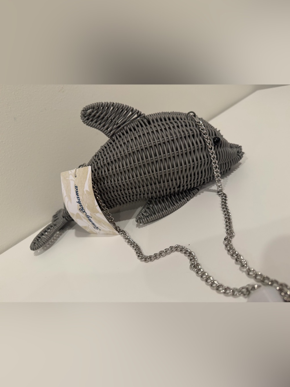 Gray Wicker Dolphin Fish Ornament with Chain - Pets Fish Accessory
